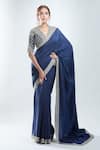 Buy_Ridhi Mehra_Blue Embroidery Zari Thread V Neck Border Saree With Blouse _at_Aza_Fashions