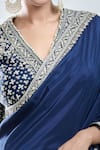 Buy_Ridhi Mehra_Blue Embroidery Zari Thread V Neck Border Saree With Blouse _Online_at_Aza_Fashions