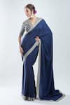 Shop_Ridhi Mehra_Blue Embroidery Zari Thread V Neck Border Saree With Blouse _Online_at_Aza_Fashions