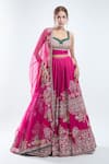 Buy_Ridhi Mehra_Pink Embroidery Sequin Leaf Neck Meetha Floral Bridal Lehenga Set _at_Aza_Fashions