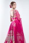 Shop_Ridhi Mehra_Pink Embroidery Sequin Leaf Neck Meetha Floral Bridal Lehenga Set _at_Aza_Fashions