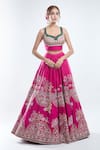 Ridhi Mehra_Pink Embroidery Sequin Leaf Neck Meetha Floral Bridal Lehenga Set _Online_at_Aza_Fashions