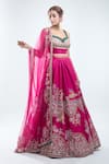 Buy_Ridhi Mehra_Pink Embroidery Sequin Leaf Neck Meetha Floral Bridal Lehenga Set _Online_at_Aza_Fashions