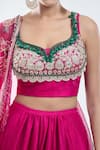 Shop_Ridhi Mehra_Pink Embroidery Sequin Leaf Neck Meetha Floral Bridal Lehenga Set _Online_at_Aza_Fashions