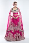 Ridhi Mehra_Pink Embroidery Sequin Leaf Neck Meetha Floral Bridal Lehenga Set _at_Aza_Fashions