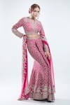 Shop_Ridhi Mehra_Pink Embroidery Sequin V Neck Work Fishcut Lehenga Set _Online_at_Aza_Fashions