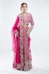 Ridhi Mehra_Pink Embroidery Sequin V Neck Work Fishcut Lehenga Set _at_Aza_Fashions