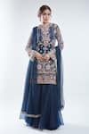 Ridhi Mehra_Blue Embroidery Sequin Round Neck Kudi Floral Kurta Skirt Set _Online_at_Aza_Fashions