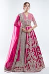 Buy_Ridhi Mehra_Pink Embroidery Cutdana V Neck Floral Stripe Bridal Lehenga Set _at_Aza_Fashions