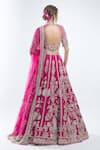 Shop_Ridhi Mehra_Pink Embroidery Cutdana V Neck Floral Stripe Bridal Lehenga Set _at_Aza_Fashions