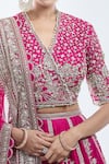 Buy_Ridhi Mehra_Pink Embroidery Cutdana V Neck Floral Stripe Bridal Lehenga Set _Online_at_Aza_Fashions