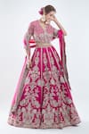 Shop_Ridhi Mehra_Pink Embroidery Cutdana V Neck Floral Stripe Bridal Lehenga Set _Online_at_Aza_Fashions