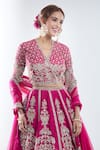 Ridhi Mehra_Pink Embroidery Cutdana V Neck Floral Stripe Bridal Lehenga Set _at_Aza_Fashions