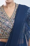 Ridhi Mehra_Blue Embroidery Sequin V Neck Pre-draped Ruffle Saree With Blouse _at_Aza_Fashions