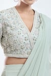 Ridhi Mehra_Green Embroidery Sequin V Neck Ruffle Pre-draped Saree With Blouse _Online_at_Aza_Fashions