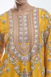 Anamika Khanna_Yellow Embroidery Bead Round Neck Floral Kurta Set_Online_at_Aza_Fashions
