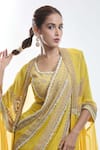 Buy_Anamika Khanna_Yellow Embroidery Zari Thread Cape Open Draped Skirt Set_Online_at_Aza_Fashions