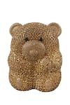 Buy_Oceana Clutches_Gold Swarovski Crystal Teddy Bear Shaped Clutch _at_Aza_Fashions