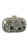 Buy_Oceana Clutches_Silver Swarovski Crystal Stone Embellished Clutch _at_Aza_Fashions