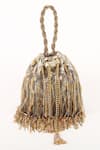 Shop_Born Flash_Gold Stainless Steel Silk Elegance Chain Multi-tassel Potli _at_Aza_Fashions