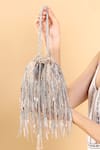 Shop_Born Flash_Silver Stainless Steel Silk Opulence Multi-tassel Chain Potli _Online_at_Aza_Fashions