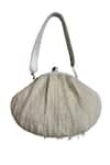 Shop_Oceana Clutches_Silver Hand Embroidery Tonal Flower Potli Bag _at_Aza_Fashions