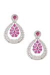 Shop_Chaotiq By Arti_White Stones Floral Studded Drop Earrings _at_Aza_Fashions