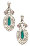 Shop_Chaotiq By Arti_Gold Plated Stone Polki Studded Antique Drop Earrings _at_Aza_Fashions