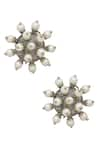 Shop_Chaotiq By Arti_White Pearl Embellished Oxidized Stud Earrings _at_Aza_Fashions