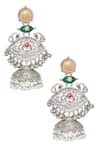 Shop_Chaotiq By Arti_White Meenakari Embellished Oxidized Jhumka Earrings _at_Aza_Fashions