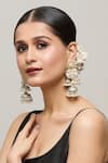 Buy_Chaotiq By Arti_White Stone Carved Floral Jhumka Earrings _at_Aza_Fashions