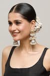 Chaotiq By Arti_White Stone Carved Floral Jhumka Earrings _at_Aza_Fashions