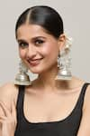 Buy_Chaotiq By Arti_White Pearl Carved Tasselled Jhumka Earrings _at_Aza_Fashions