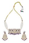 Shop_Chaotiq By Arti_White Polki Studded Antique Choker Necklace Set _at_Aza_Fashions