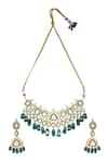 Shop_Chaotiq By Arti_Gold Plated Polki Studded Cluster Necklace Set _at_Aza_Fashions