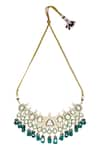 Chaotiq By Arti_Gold Plated Polki Studded Cluster Necklace Set _Online_at_Aza_Fashions