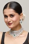 Buy_Chaotiq By Arti_White Stone Floral Jaali Embellished Choker Necklace Set _at_Aza_Fashions