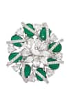 Shop_Chaotiq By Arti_White Diamonds Studded Flower Cutwork Ring _at_Aza_Fashions