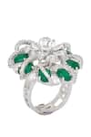 Shop_Chaotiq By Arti_White Diamonds Studded Flower Cutwork Ring _Online_at_Aza_Fashions