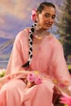 Buy_Charu Makkar_Peach Kurta And Pant Silk Chanderi Embroidered Floral Blunt V Neck Set_Online_at_Aza_Fashions