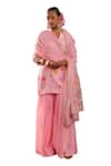 Shop_Charu Makkar_Pink Kurta And Gharara Mul Chanderi Embroidered Floral Notched Set _Online_at_Aza_Fashions