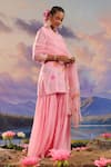 Shop_Charu Makkar_Pink Kurta And Gharara Mul Chanderi Embroidered Floral Notched Set 