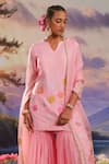 Charu Makkar_Pink Kurta And Gharara Mul Chanderi Embroidered Floral Notched Set _Online