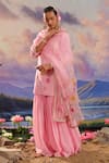 Buy_Charu Makkar_Pink Kurta And Gharara Mul Chanderi Embroidered Floral Notched Set _at_Aza_Fashions