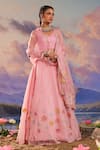 Shop_Charu Makkar_Pink Lehenga And Dupatta Organza Embroidered Floral V Neck Set _Online_at_Aza_Fashions