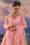 Buy_Charu Makkar_Pink Lehenga And Dupatta Organza Embroidered Floral V Neck Set 