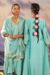 Buy_Charu Makkar_Blue Silk Chanderi Embroidered Floral V Neck Kurta And Pant Set_Online
