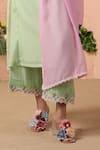 Charu Makkar_Green Mul Chanderi Embellished Floral Lace Notched Gathered Kurta Set_at_Aza_Fashions