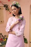 Charu Makkar_Pink Cotton Embellished Floral Lace Round Neck Kurta And Pant Set_at_Aza_Fashions