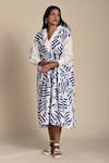 Kanelle_Blue Cotton Poplin Print Confetti V Neck Midi Dress _at_Aza_Fashions